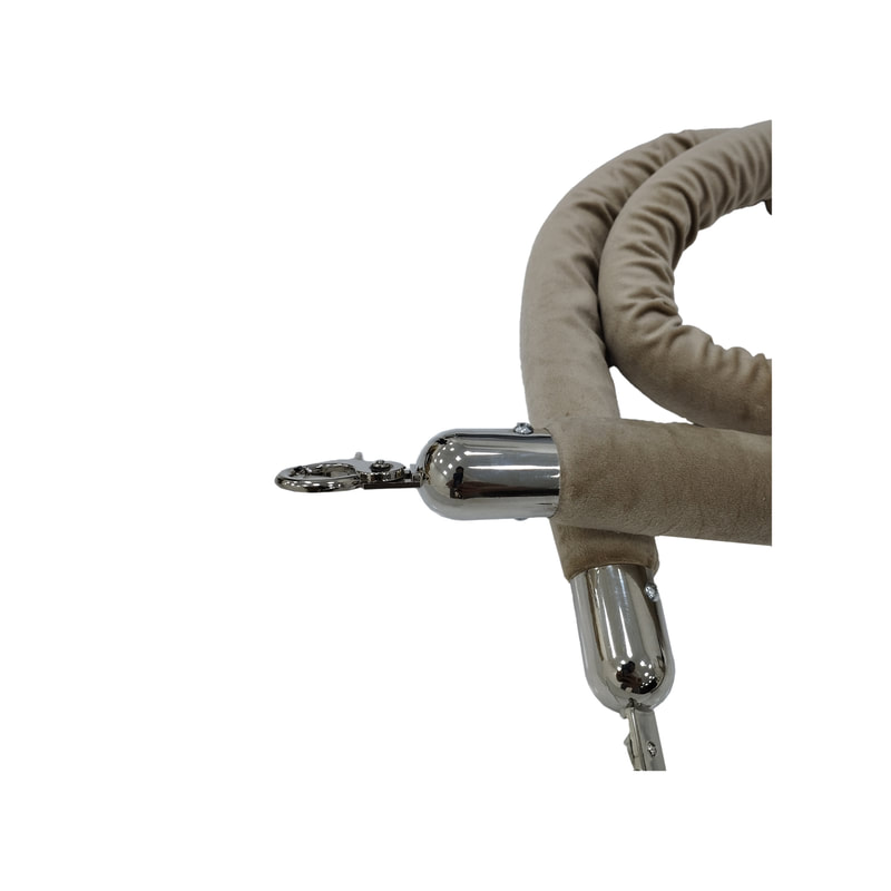F-RP111-TF - Toffee velvet rope with silver metal ends - 1.5m long