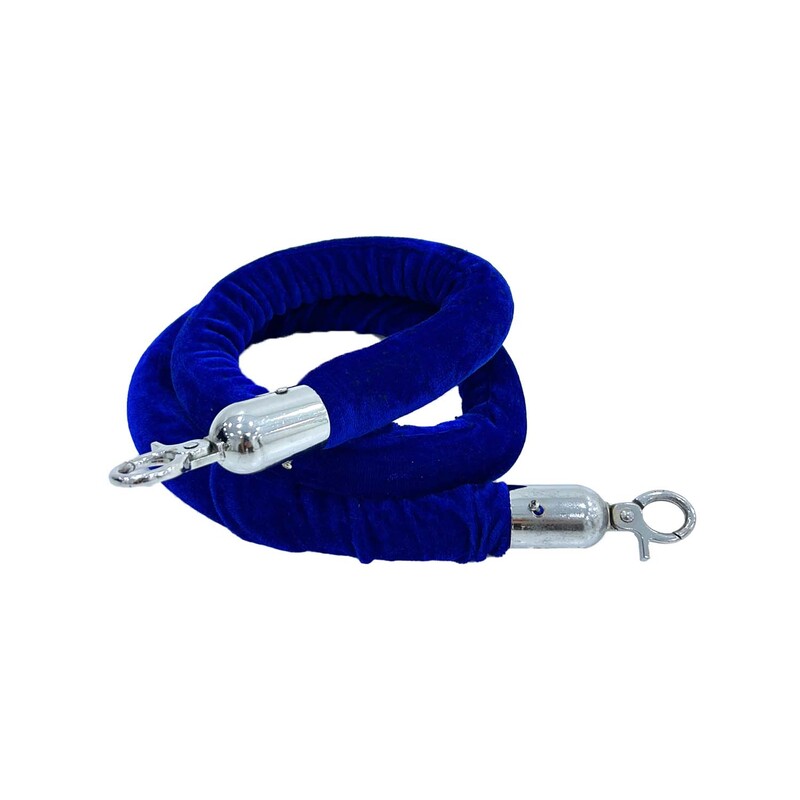 F-RP111-BU - Blue velvet rope with silver metal ends - 1.5m long