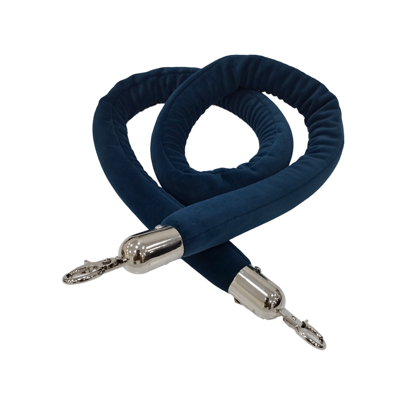 F-RP111-TL - Teal velvet rope with silver metal ends - 1.5m long