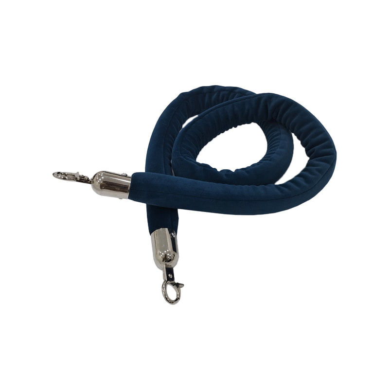 F-RP111-TL - Teal velvet rope with silver metal ends - 1.5m long