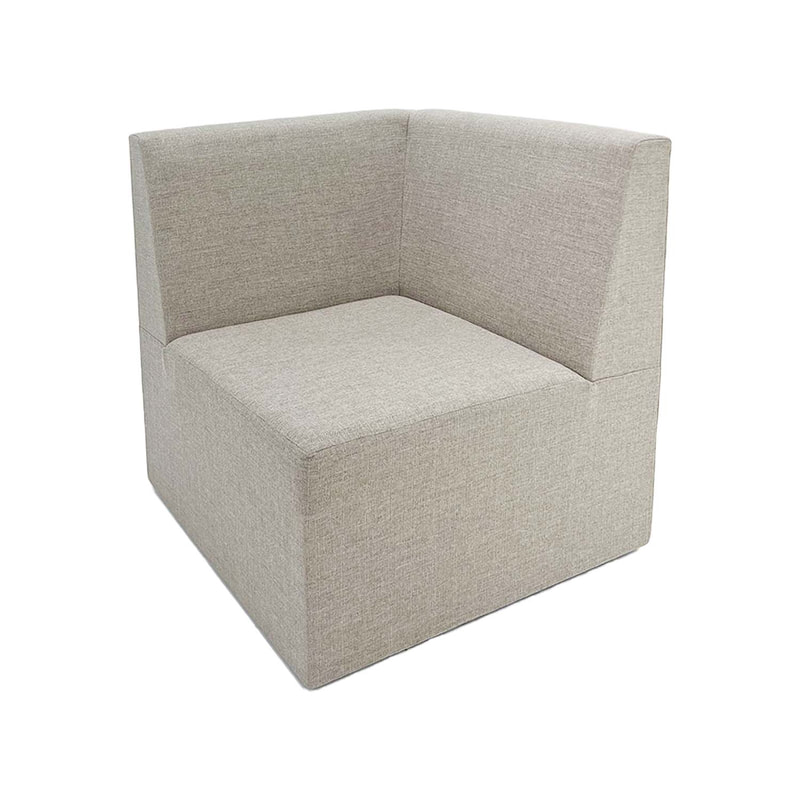F-SC117-BE Trino corner single sofa in beige fabric with wooden legs