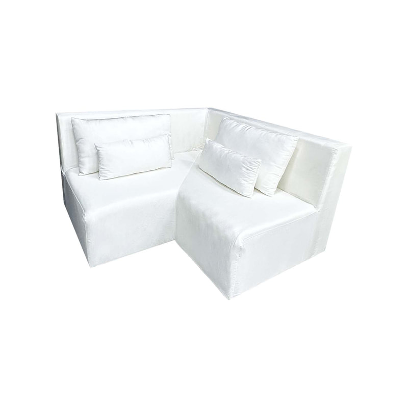 F-SC170-WH Cansu single seater corner sofa in white fabric with wooden legs