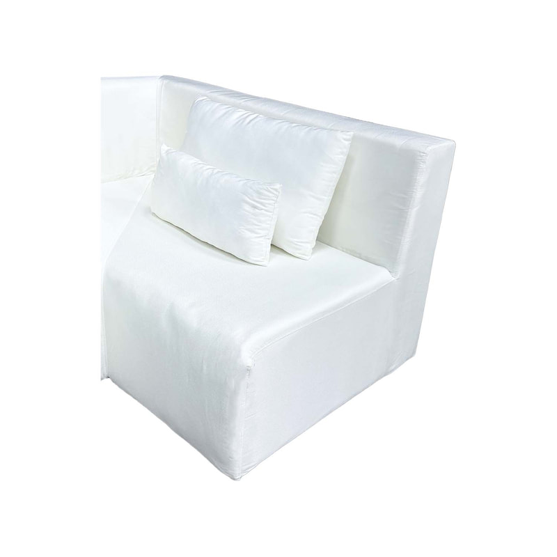 F-SC170-WH Cansu single seater corner sofa in white fabric with wooden legs