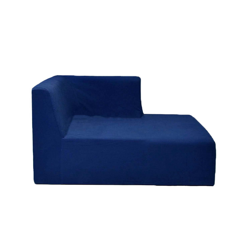 F-SC177-DB Alden single seater corner sofa (left side) in dark blue fabric with wooden legs