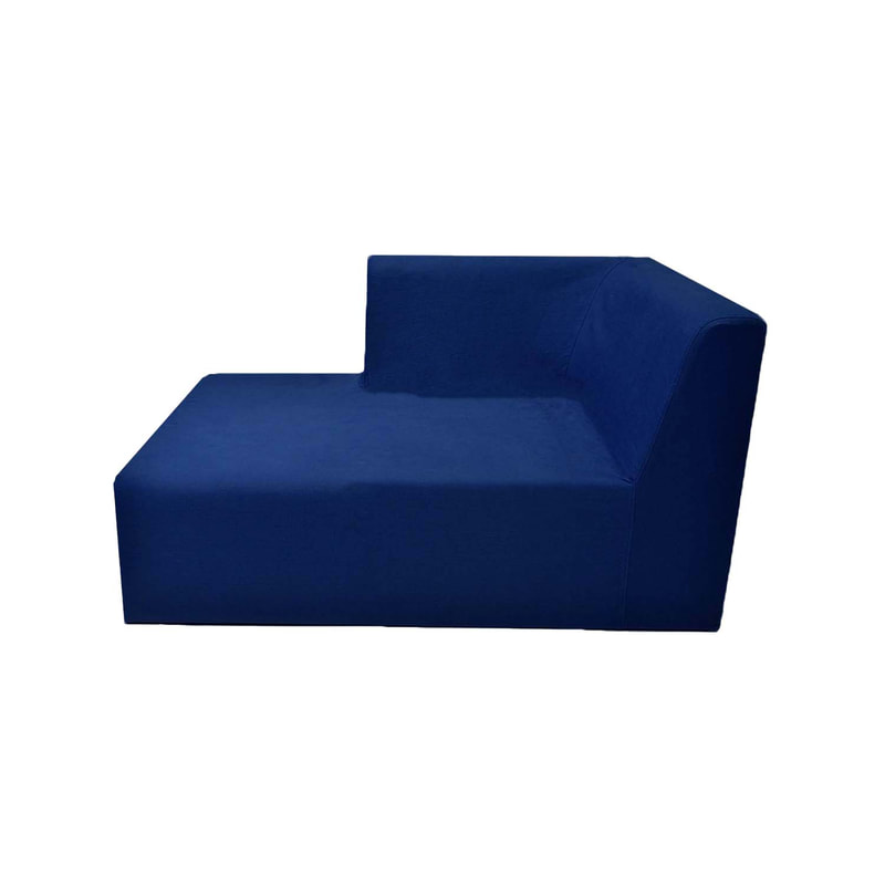 F-SC178-DB Alden single seater corner sofa (right side) in dark blue fabric with wooden legs