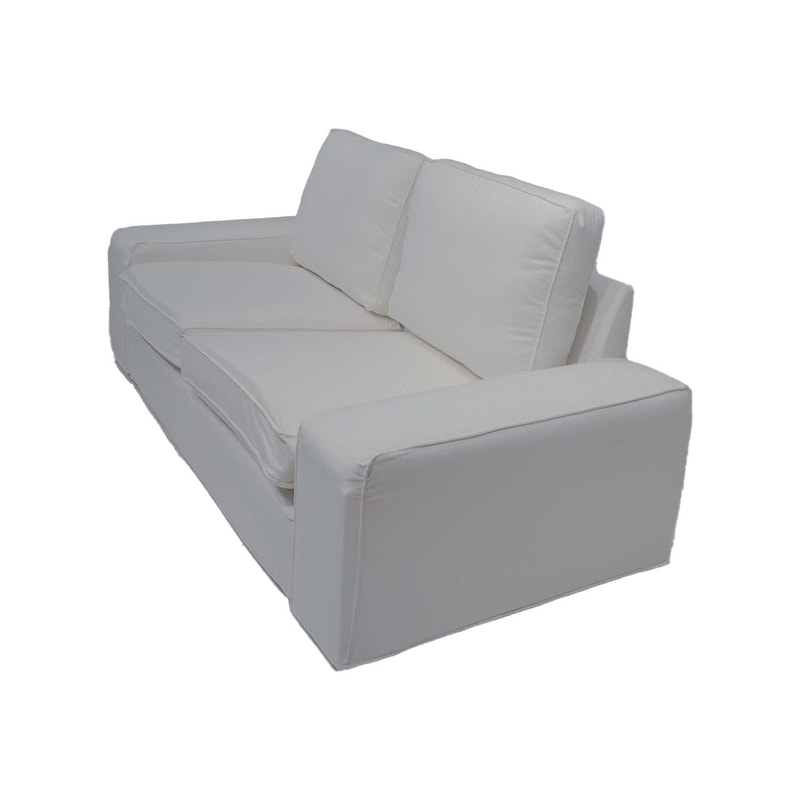 F-SD110-WH Berlin double sofa in white fabric with wooden legs