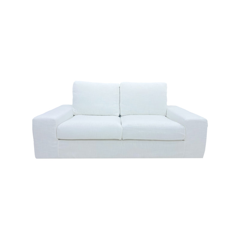 F-SD110-WH Berlin double sofa in white fabric with wooden legs