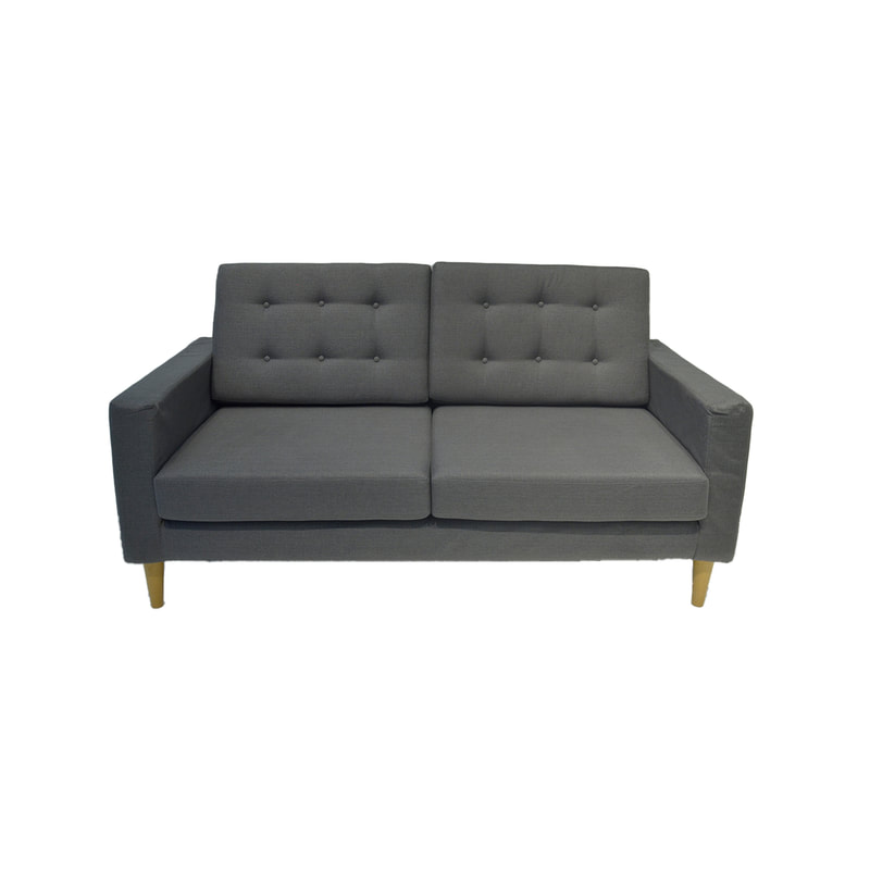F-SD140-GY Harlington double seater sofa in grey fabric with wooden legs