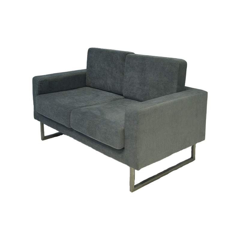 F-SD150-GY Moda double seater sofa in grey fabric with metal legs