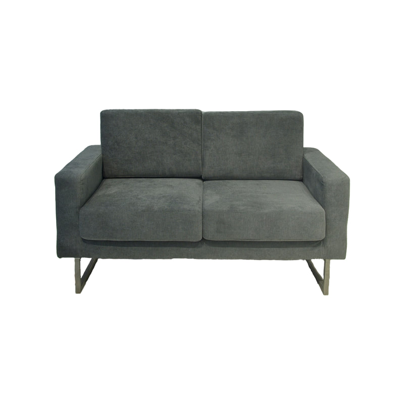 F-SD150-GY Moda double seater sofa in grey fabric with metal legs