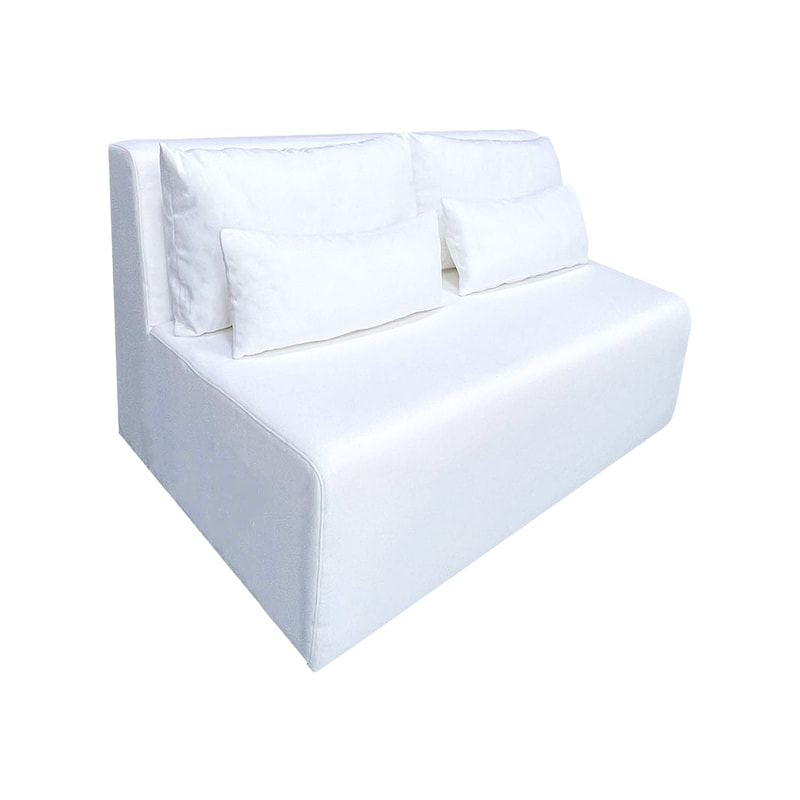 F-SD171-WH Cansu double seater left angled sofa in white fabric with wooden legs
