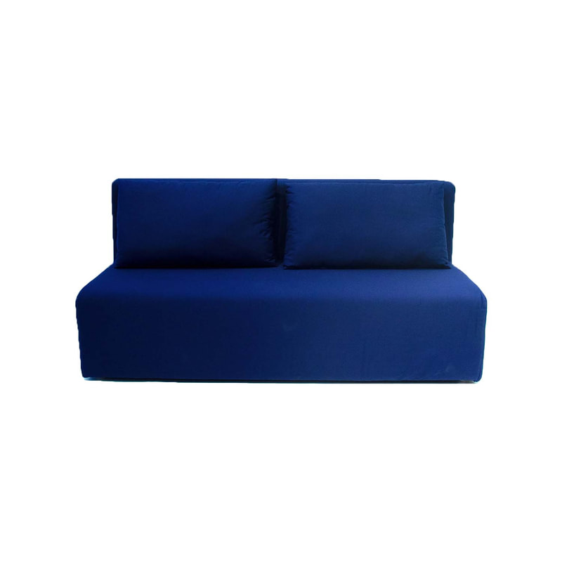 F-SD175-DB Alden double seater sofa in dark blue fabric with wooden legs