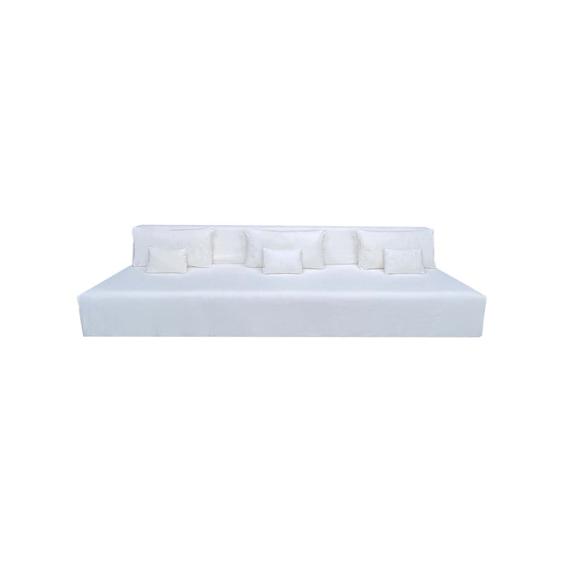 F-SE170-WH Cansu four seater sofa in white fabric with wooden legs