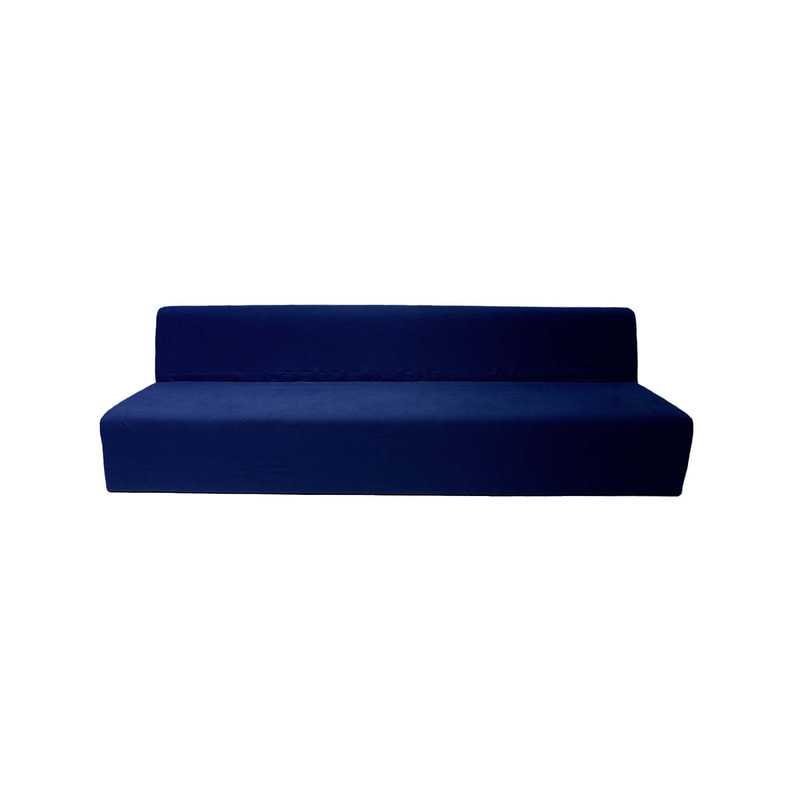 F-SE175-DB Alden four seater sofa in dark blue fabric with wooden legs