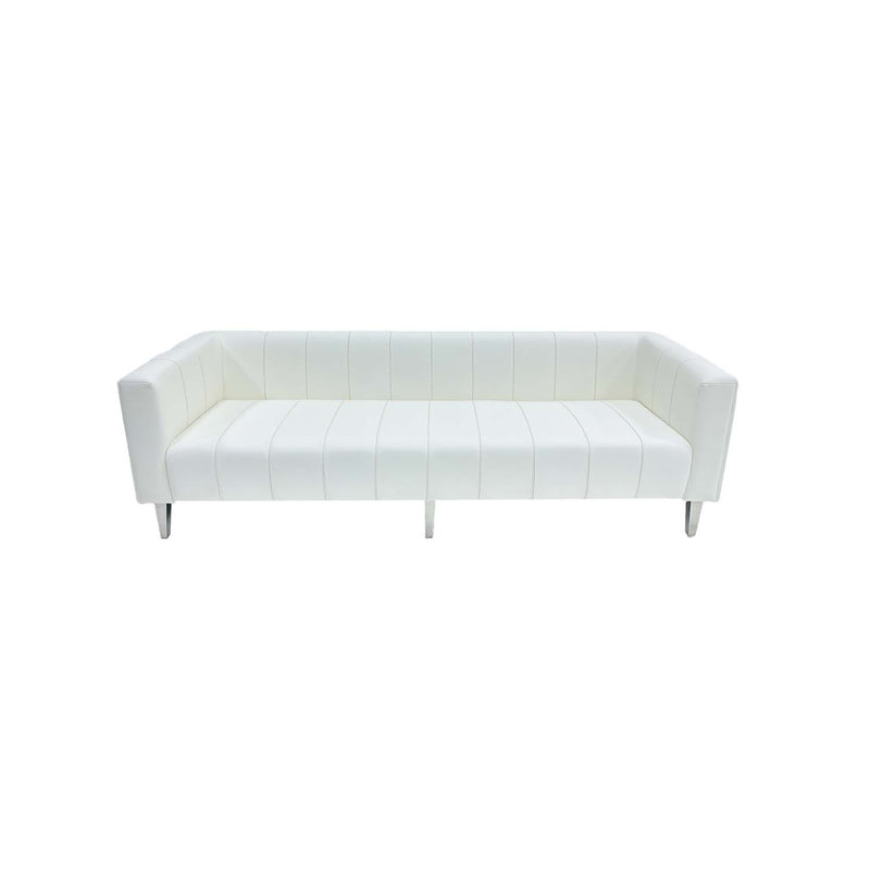 F-SF101-WH Murphy three seater sofa in white leatherette with silver feet