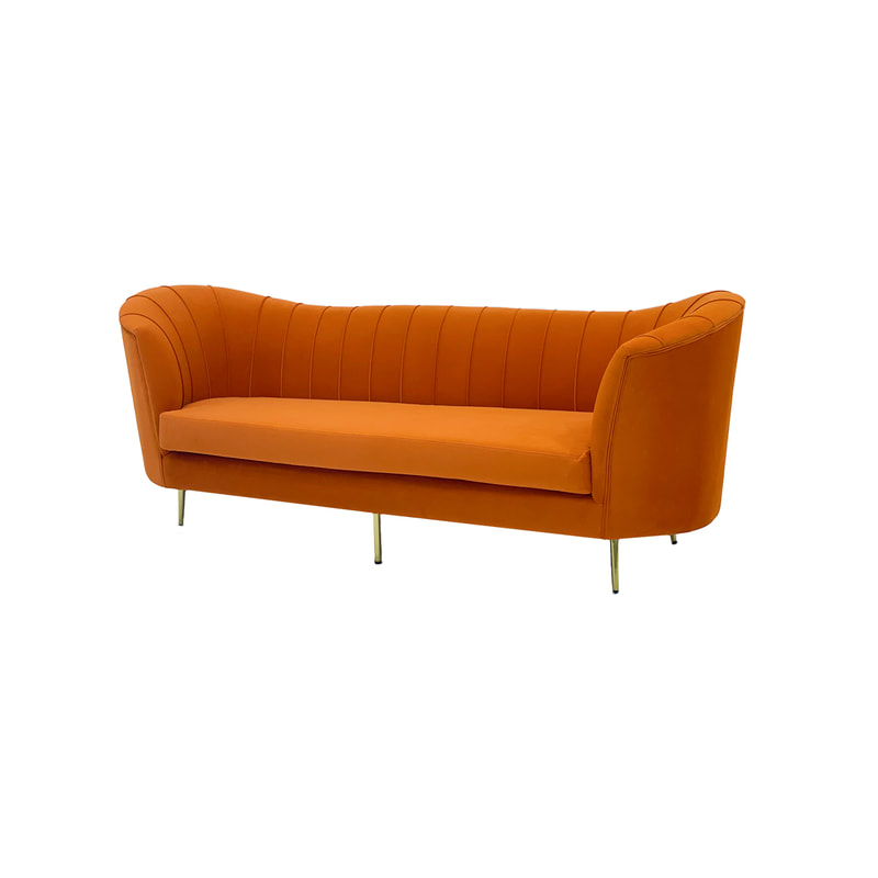 F-SN104-OR Monroe single seater sofa in orange velvet with gold legs