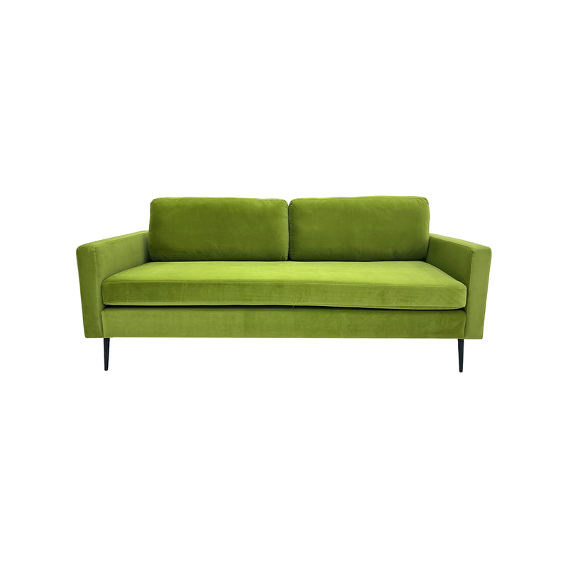 F-SF105-OG Capri three seater sofa in olive green velvet with black legs