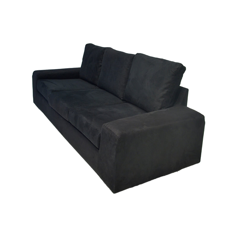 F-SF110-BL Berlin three seater sofa in black suede fabric with wooden legs