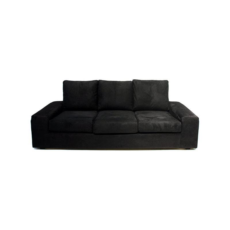 F-SF110-BL Berlin three seater sofa in black suede fabric with wooden legs