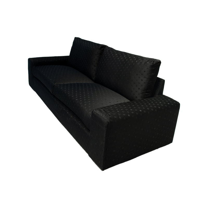 F-SF110-BX Berlin three seater sofa in black patterned fabric with wooden legs