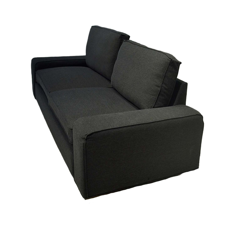 F-SF110-WH Berlin three seater sofa in dark grey fabric with wooden legs