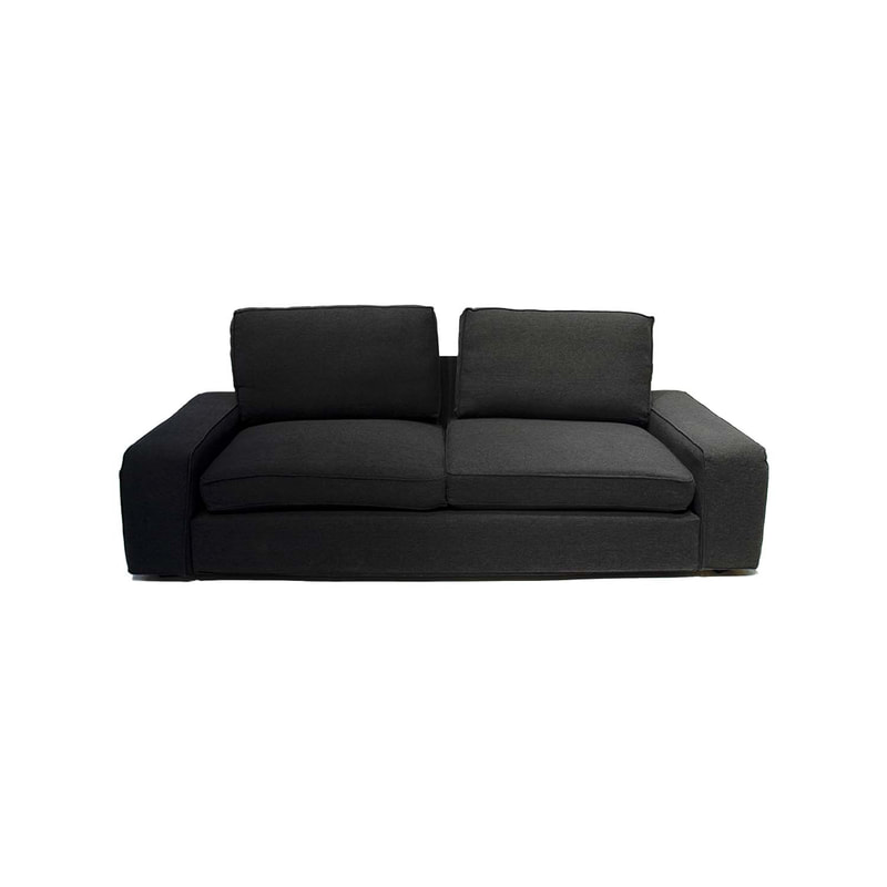 F-SF110-WH Berlin three seater sofa in dark grey fabric with wooden legs