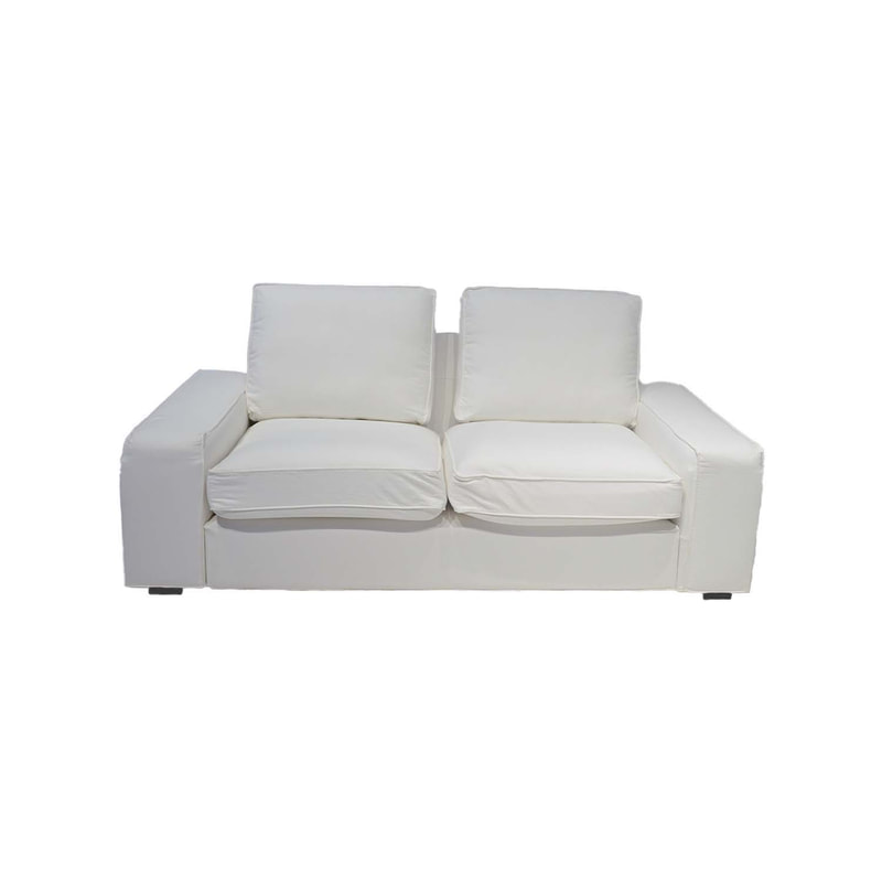 F-SF110-WH Berlin three seater sofa in white fabric with wooden legs