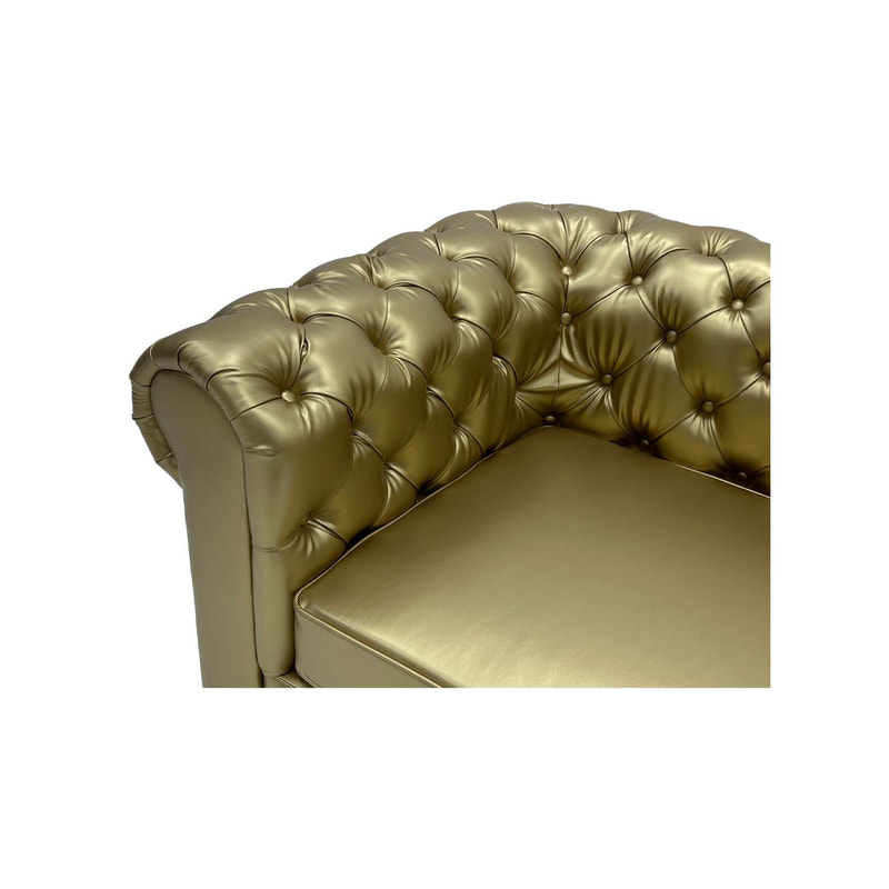 F-SF122-CG Elton three seater sofa in gold leather with gold feet