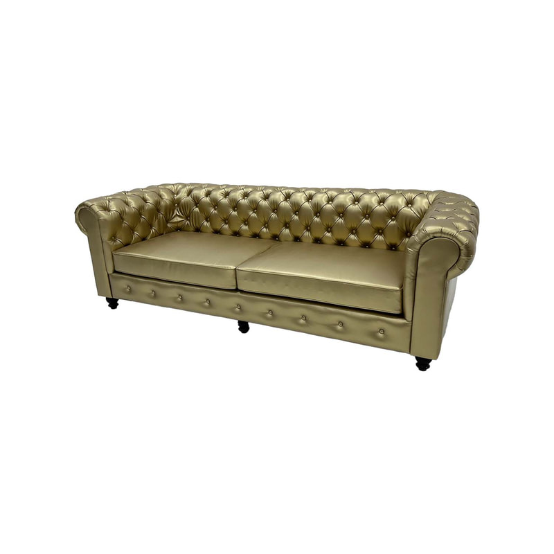 F-SF122-CG Elton three seater sofa in gold leather with gold feet