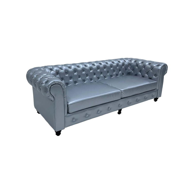 F-SF122-SI Elton three seater sofa in silver leather with silver feet