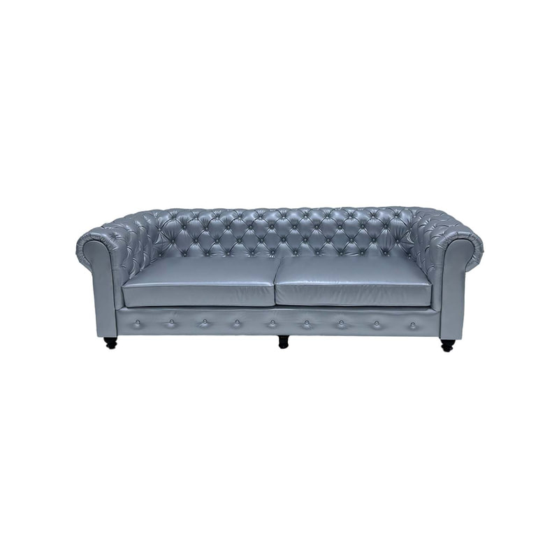 F-SF122-SI Elton three seater sofa in silver leather with silver feet