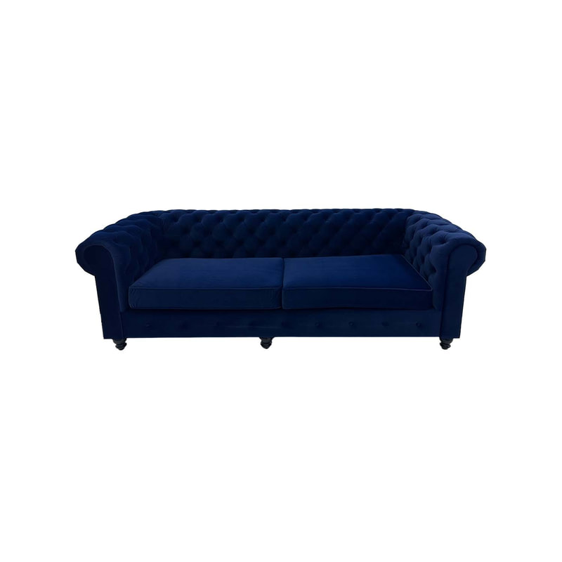 F-SF124-MB Botello three seater sofa in midnight blue velvet with black feet