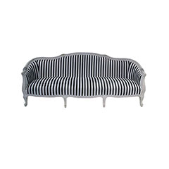 F-SF132-BW Vienna three seater sofa in black and white striped fabric with white painted wooden legs