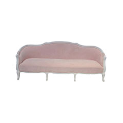 F-SF132-LP Vienna three seater sofa in light pink velvet fabric with white painted wooden legs