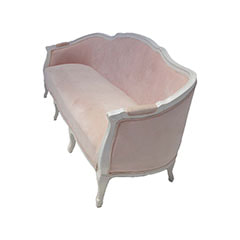 F-SF132-LP Vienna three seater sofa in light pink velvet fabric with white painted wooden legs