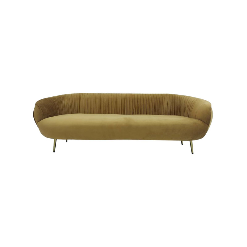 F-SF134-CG Charley three seater sofa in champagne gold velvet with gold legs