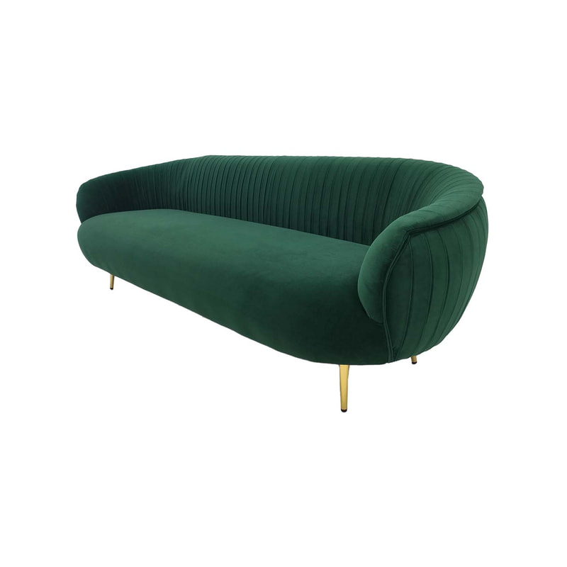 F-SF134-EG Charley three seater sofa in emerald green velvet with gold legs