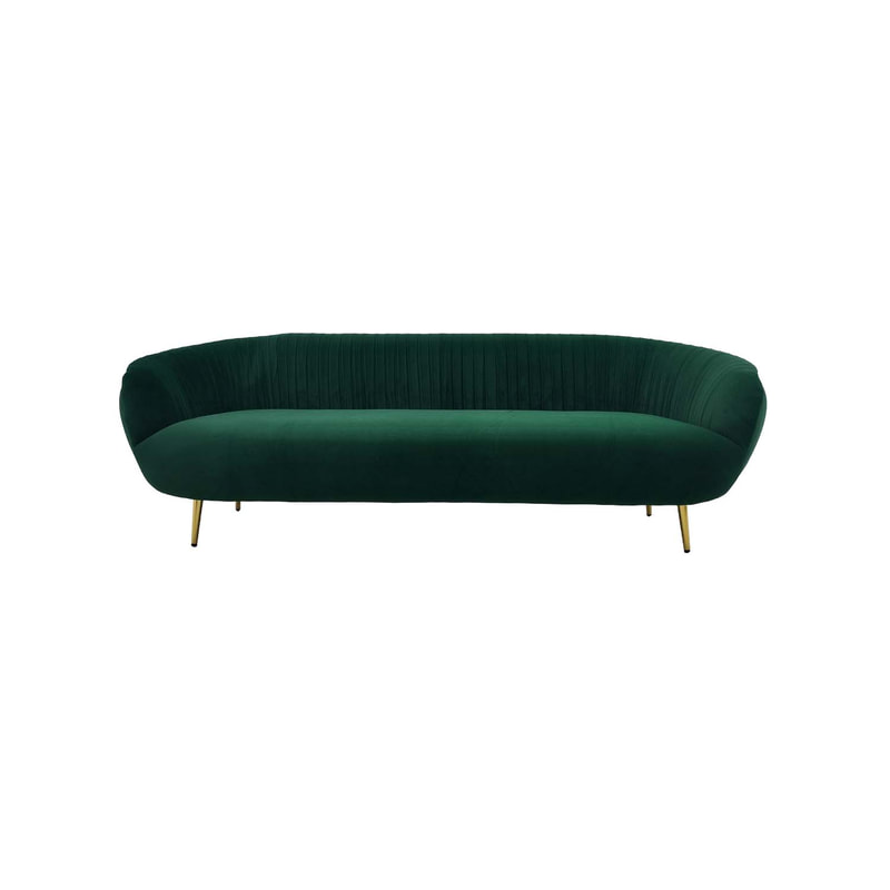 F-SF134-EG Charley three seater sofa in emerald green velvet with gold legs