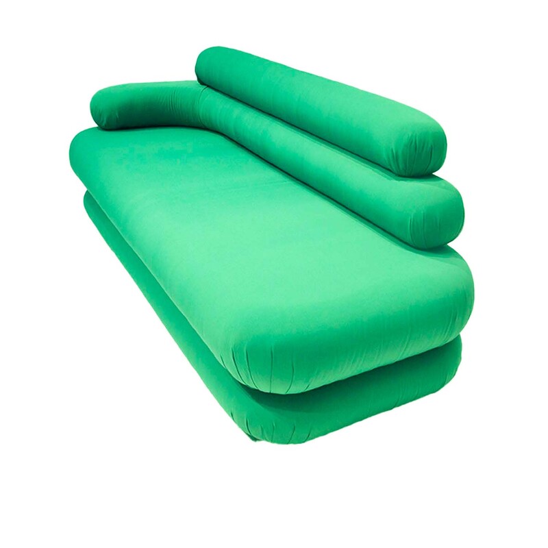 F-SF146-GR Bubble three seater sofa in green fabric with button feet 