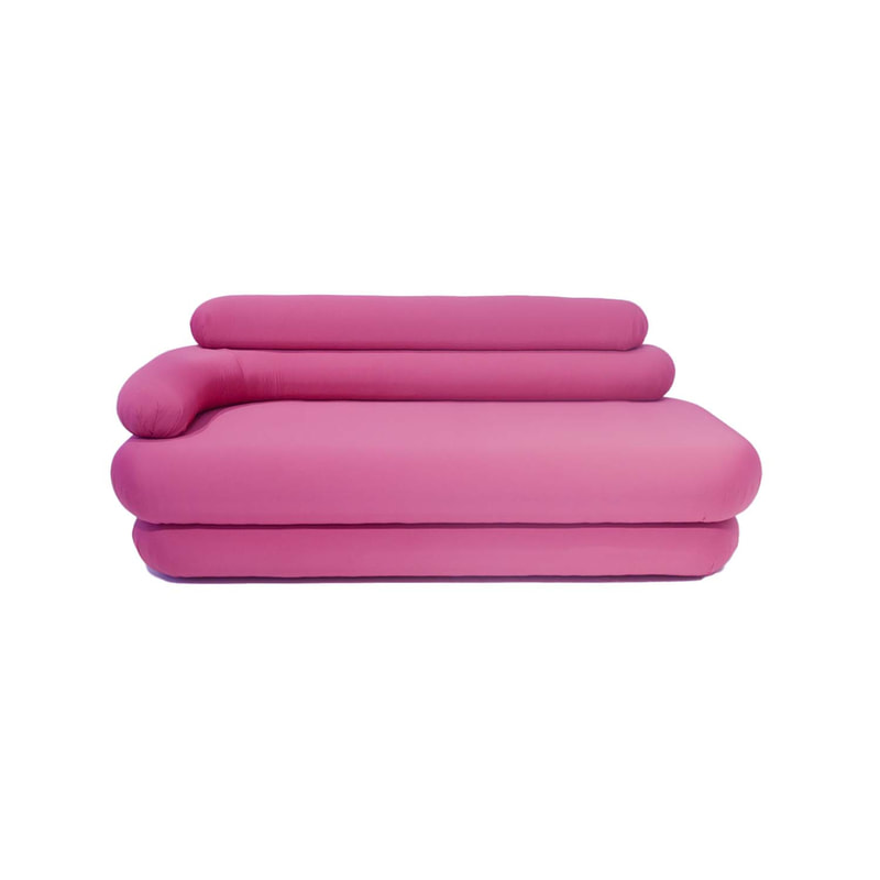 F-SF146-PI Bubble three seater sofa in pink fabric with button feet 