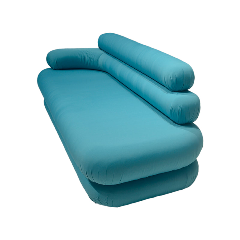 F-SF146-TQ Bubble three seater sofa in turquoise fabric with button feet 