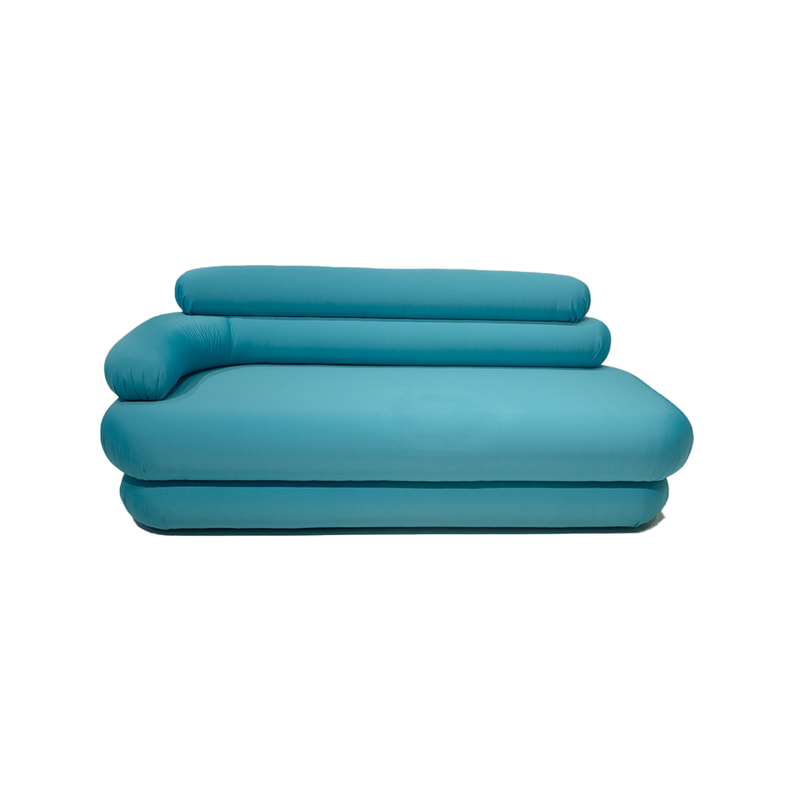 F-SF146-TQ Bubble three seater sofa in turquoise fabric with button feet 