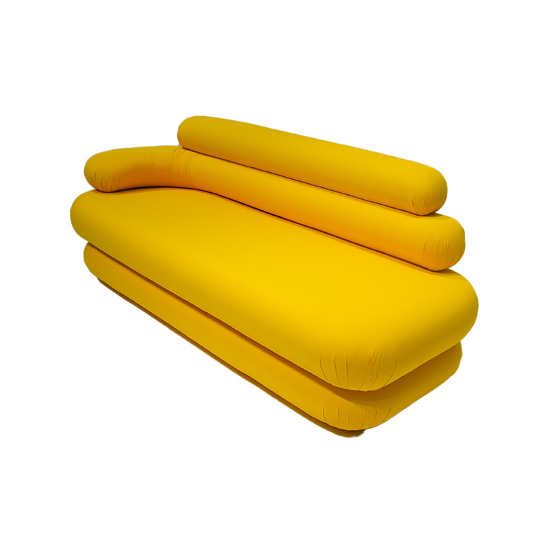 F-SF146-YL Bubble three seater sofa in yellow fabric with button feet 