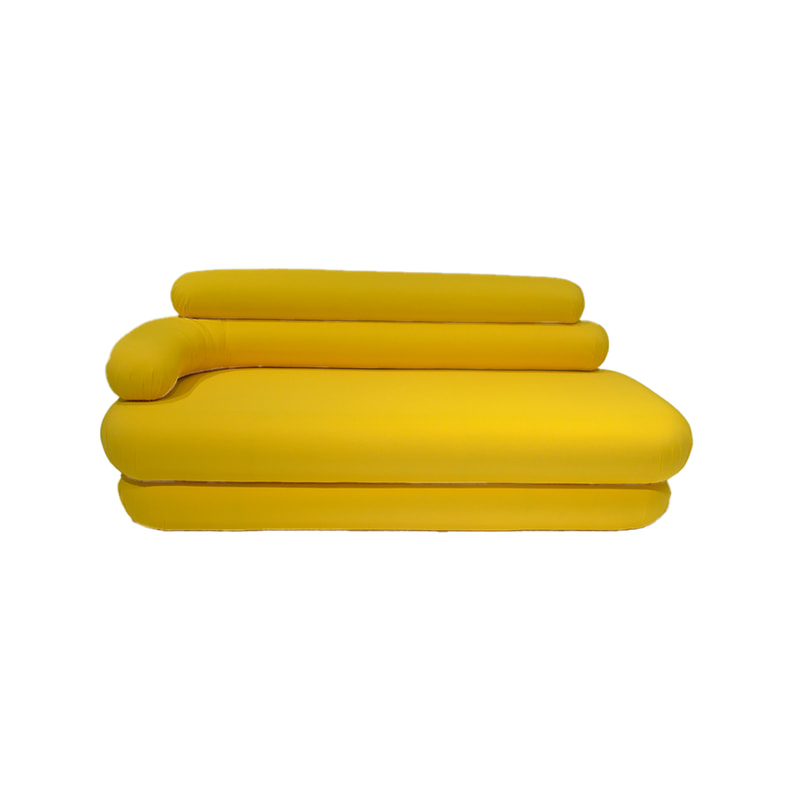 F-SF146-YL Bubble three seater sofa in yellow fabric with button feet 