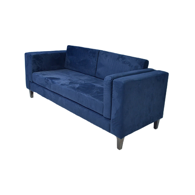 F-SF147-DB Lewi three seater sofa in dark blue velvet with wooden legs