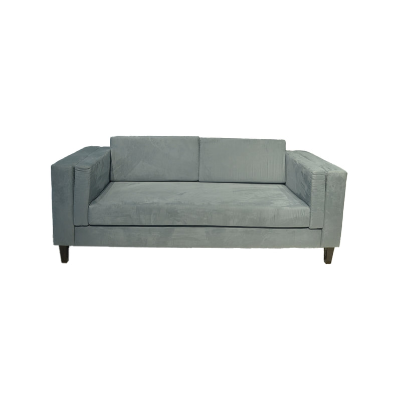 F-SF147-GY Lewi three seater sofa in grey velvet with wooden legs