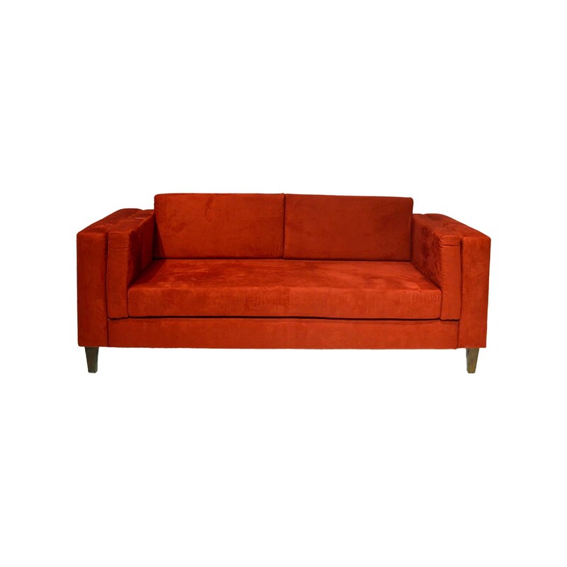 F-SF147-RE Lewi three seater sofa in red velvet with wooden legs