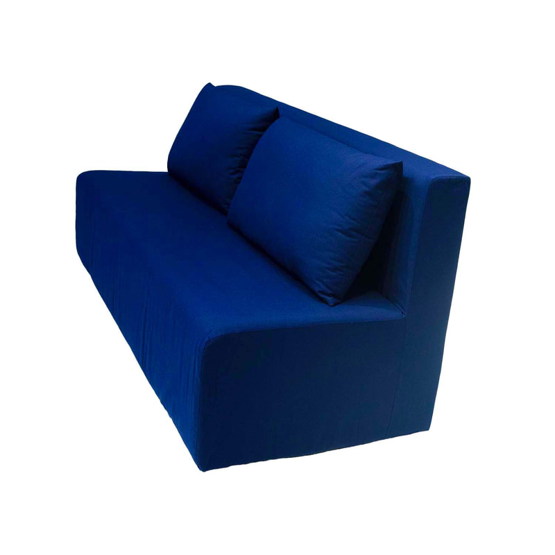 F-SF175-DB Alden three seater sofa in dark blue fabric with wooden legs
