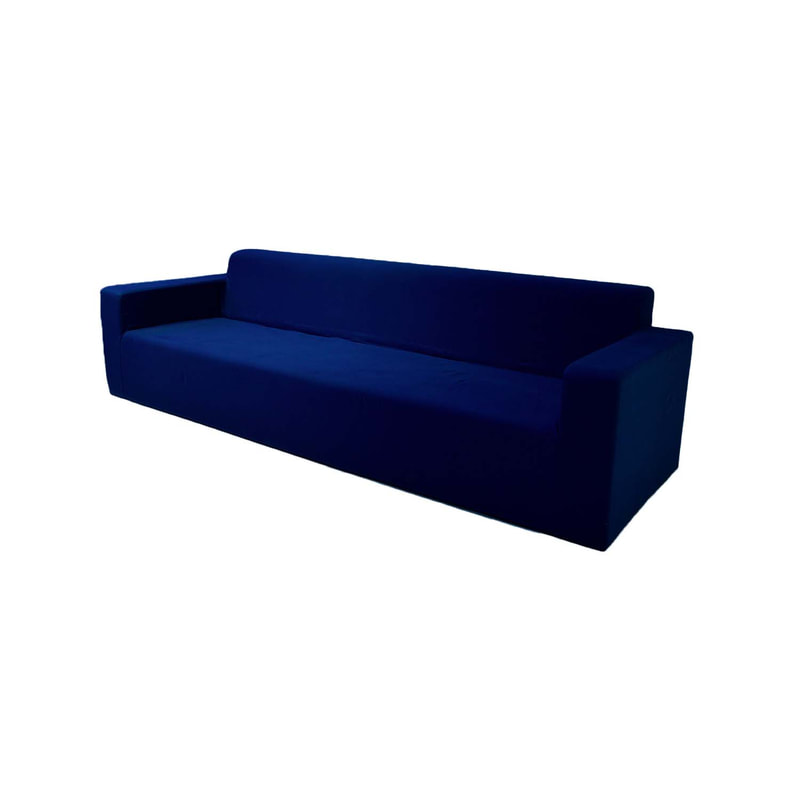 F-SF176-DB Alden three seater sofa in dark blue fabric with armrests and wooden legs