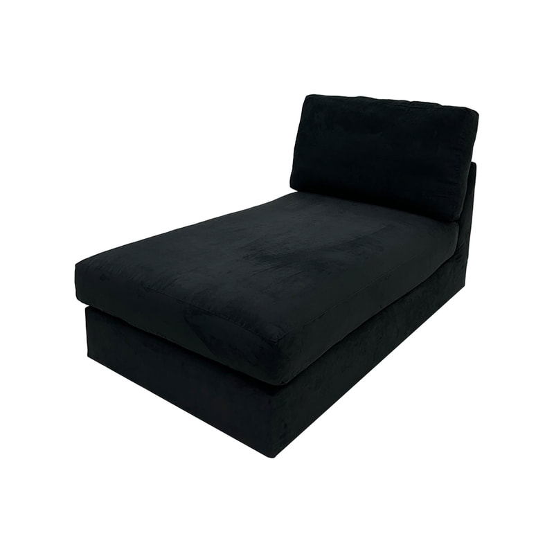 F-SL110-BL Berlin chaise longue in black suede fabric with wooden legs